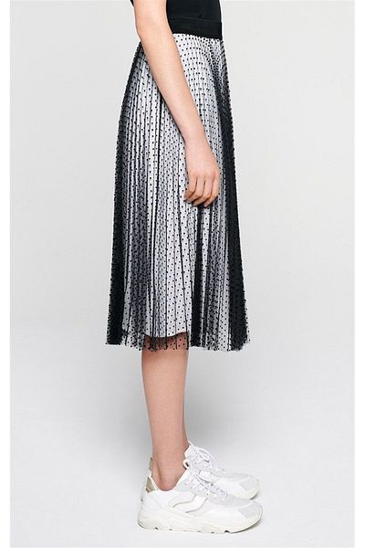 Escada Sport Tulle Detailed Midi Length Pleated Skirt with Elastic Waist