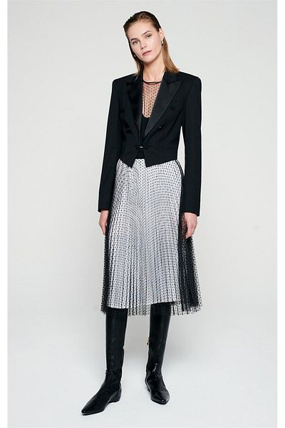 Escada Sport Tulle Detailed Midi Length Pleated Skirt with Elastic Waist