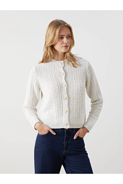 LC Waikiki Lcw Modest Crew Neck Plaid Women's Knitwear Cardigan