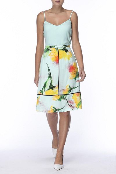 Escada Floral Patterned Zippered Medium Length Flared Skirt