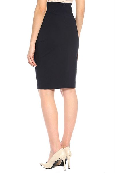 Escada Zippered High Waist Medium Length Navy Blue Pencil Skirt