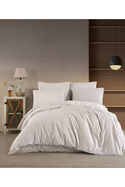 PERLE MAİSON طقم غطاء لحاف من سلسلة Ranforce الطبيعية المزدوجة من PERLEMAISON...