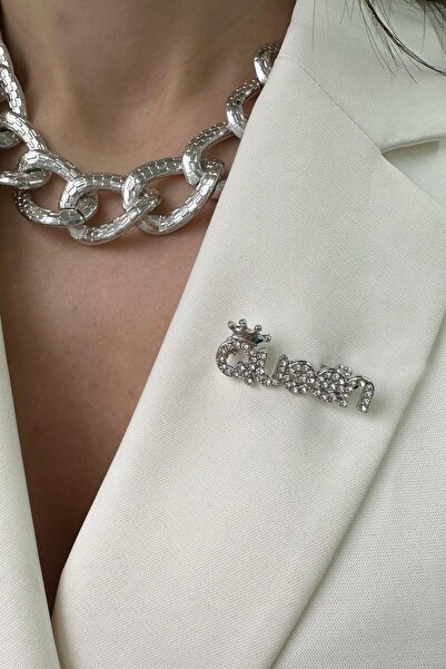 Modex Queen Yazılı Taşlı Taç Detaylı Iğneli Broş