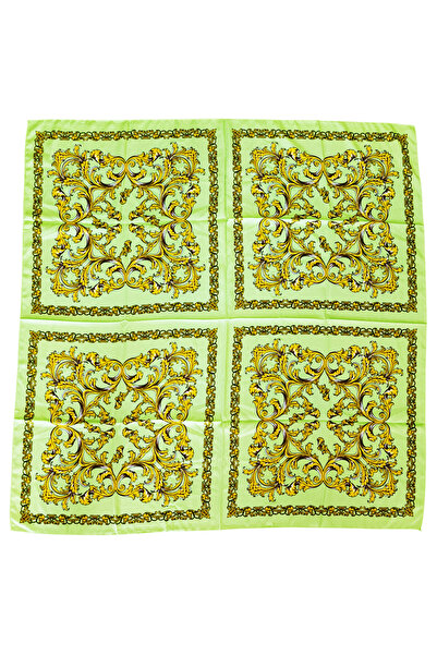 TikiTonki Kare Kesim Etnik Çiçek Desenli Yeşil Eşarp - 90x90
