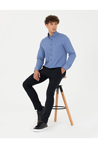 Pierre Cardin Lacivert Slim Fit Çizgili Beli Lastikli Bağcıklı Kanvas Pantolo...