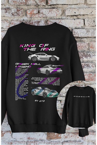 Fuddy Moda Unisex King of the Ring Back Printed Hoodless Sweatshirt, Oversize Porsche Printed Sweatshirt