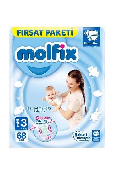 Molfix Giant Economic Package - Size 3 Midi Baby Diapers, 68 Pieces
