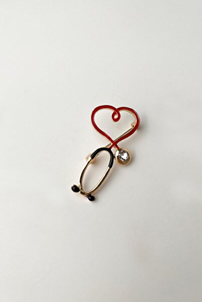 Modex Doktor-hemşire Kırmızı Kalp Mineli Seteskop Broş (4CM)