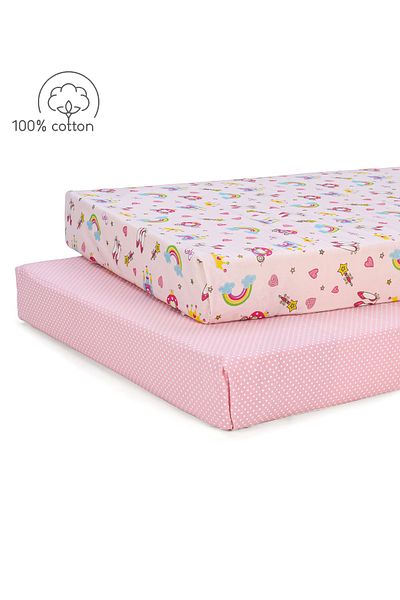Babyhug Babyhug Cotton Castle Princess Crib Sheets - Set of 2, Soft Nursery Bedding, 0-12 Months (165x106cm)