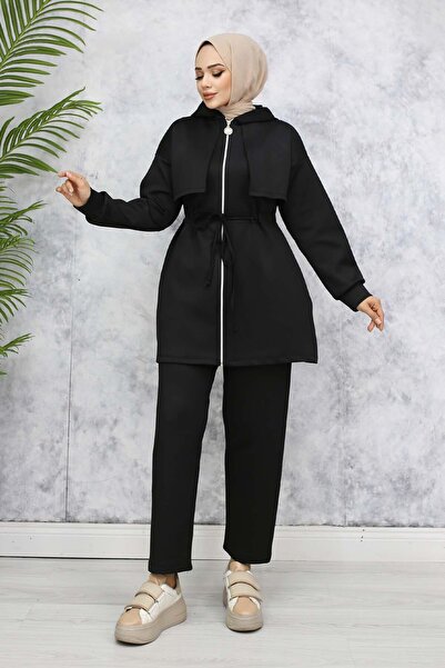 benguen Black Scuba Fabric Double Set - Collar Detail 4596