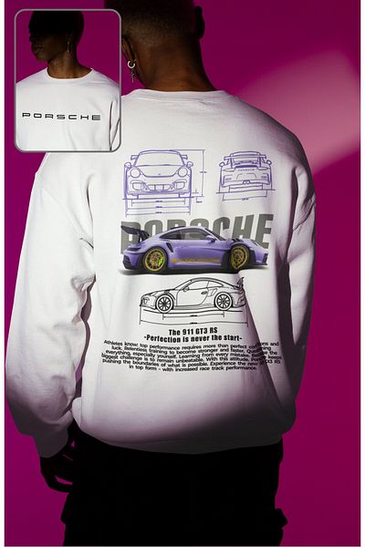 Fuddy Moda Φούτερ Unisex Porsche με στάμπα χωρίς κουκούλα, φούτερ με θέμα το αυτοκίνητο