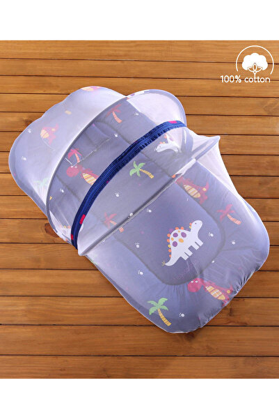 Babyhug Babyhug Dino Kingdom Print Mosquito Net Bedding Set - Navy Blue, Foldable & Portable, Cotton, 0-12M