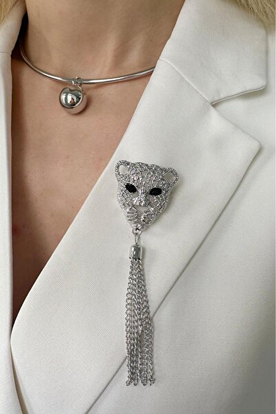 Modex Taşlı Püsküllü Kaplan Broş (En 3cm Boy 3,5cm)