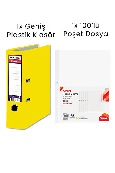 Tigra 1 Adet Tigra Geniş Klasör 1 Adet Noki 100'lü Poşet Dosya Ofis Seti