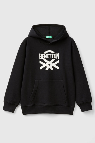 Benetton سويت شيرت بغطاء للرأس للأولاد - أسود
