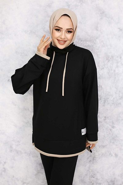 benguen Black Double Suit with Crest Detail and Collar 4581