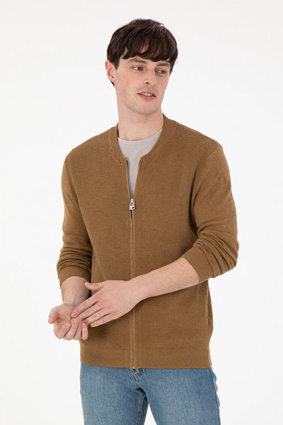 U.S. Polo Assn. Men's Khaki Melange Basic Knitwear Cardigan 50288870 -Vr125