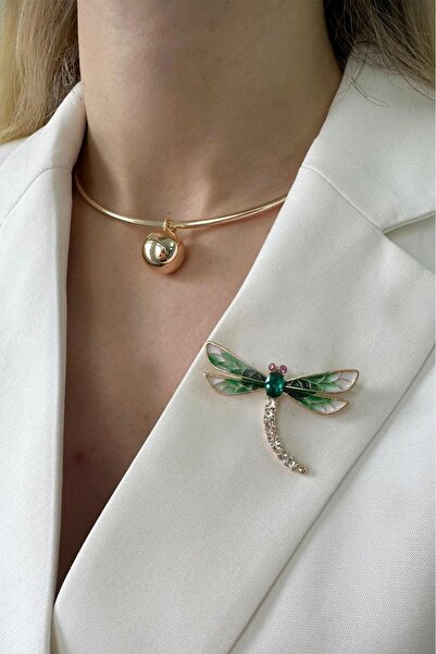 Modex Mineli Taşlı Yusufçuk Broş (en:5 Cm Boy:4 Cm)