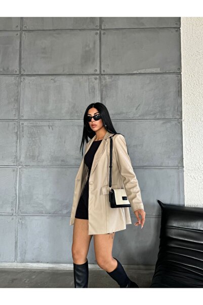 NFES TEKSTİL Astarlı Deri Blazer Ceket