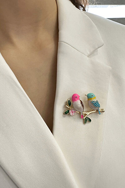 Modex Mineli Renkli Muhabbet Kuşu Broş (Ölçü:5cm)