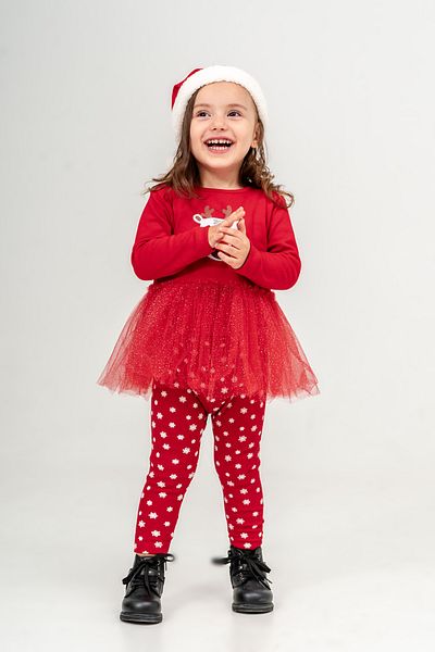 Eray Kids New Year's Themed Santa Hat Tutu Red Baby Girl Bottom Top Tights Set