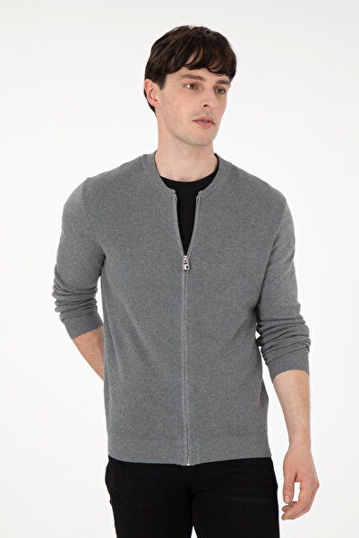 U.S. Polo Assn. Erkek Gri Melanj Basic Triko Hırka 50288870-VR086