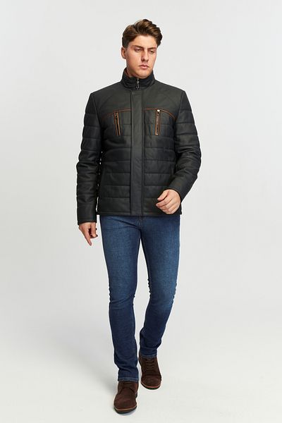 KENT 748 Men's Genuine Leather Navy Blue Taffeta Puffer Coat