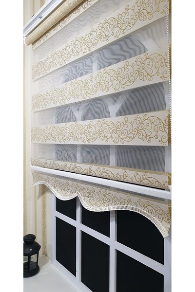 StorBurada Zebra Roller Blinds Yellow Ivy Pattern Gold Glitter Skirt Sectional Stb9300 V 02
