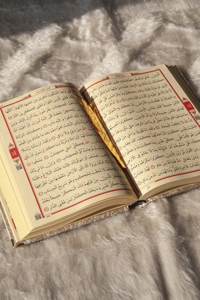 ihvan online Hediyelik Kadife Kaplı Isme Özel Pleksi Desenli Arapça Orta Boy Kuranı Kerim Gold