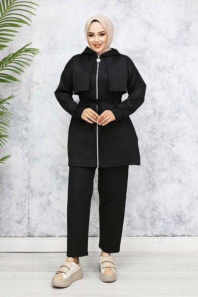 benguen Black Scuba Fabric Double Set - Collar Detail 4596