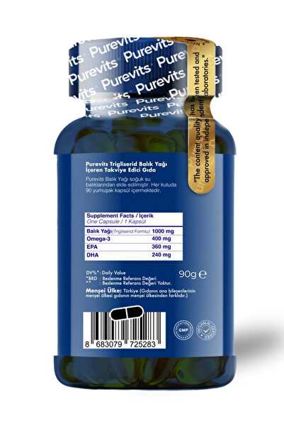 Purevits Advanced Omega-3 Yüksek Oran Epa Dha 1000 Mg - Balık Yağı - 90 Adet Soft Jel