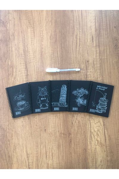 Tutunabilir Kağıt Black Leaf Spiral A6 10X14 cm Mini Notebook 1 Piece 30 Sheets 60 Pages & White Gel Pen Gift