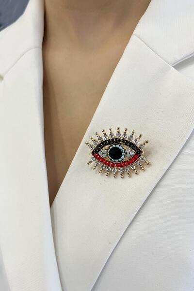 Modex Renkli Taşlı Göz Broş (Ölçü:3 cm)