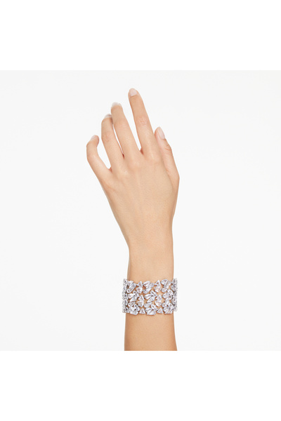 Swarovski Mesmera Wide Bileklik, Karışık Kesimler, Beyaz, Rodyum Kaplama