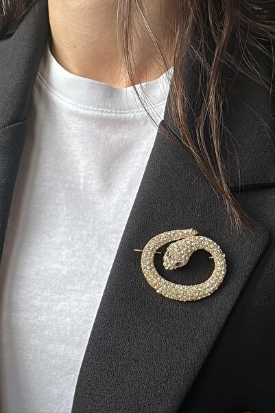 Modex Taşlı Kobra Yılan Iğneli Broş