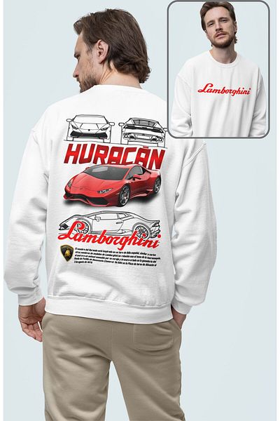 Fuddy Moda Lamborghinii Huracan Unisex Oversize Back Printed Hoodless Sweatshirt