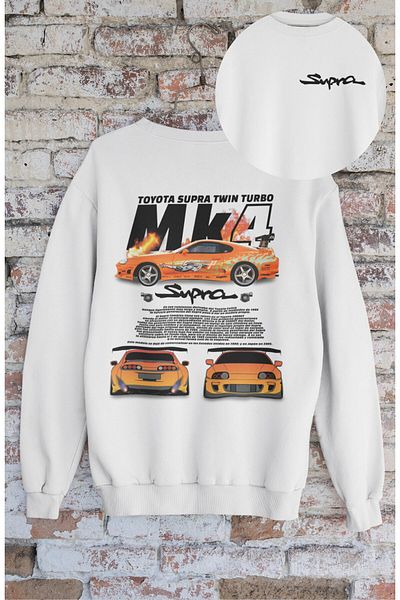 Fuddy Moda Unisex Supra Mk4 Back Printed Hoodless Sweatshirt, Oversize Racing Car Printed Sweatshirt