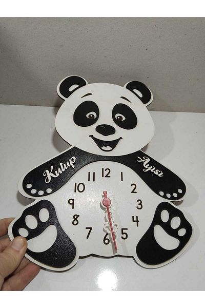 mrchediyesepeti Children's Room Cute Teddy Bear Wall Clock with Color and Name Options -23