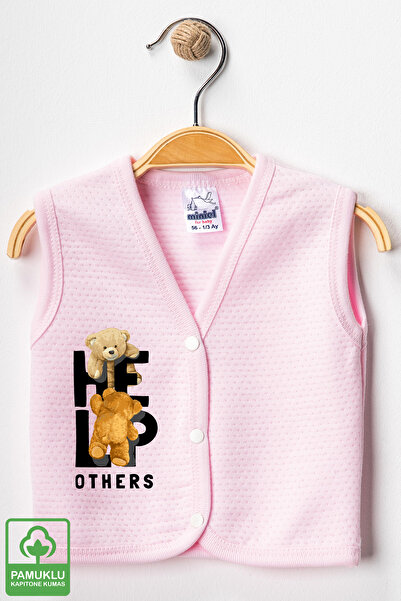 Miniel Unisex Baby Help Teddy Bear Printed Organic Cotton 3-6-9 Months 3-Piece Quilted Baby Vest Set