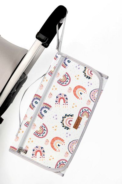 HAMUR Mother Baby Newborn Care Bag - Organizer, Changing Mat, Rainbow Powder