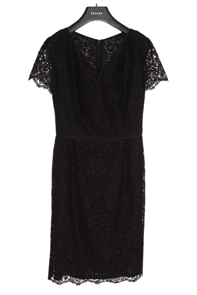 Escada Güpürlü V Yaka Fermuarlı Kısa Boy Pamuklu Elbise