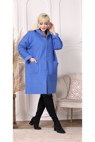 MODASTRO Blue Hooded Boucle Seasonal Coat