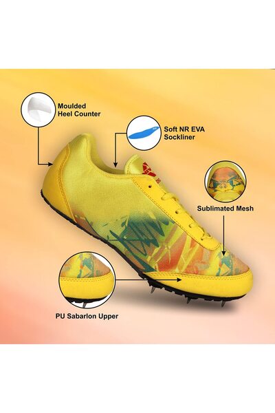 Nivia Zion 1.0 Running Spike Shoes | Yellow | Size: Uk 9/us 10/eu 43 | Running Spike Shoe