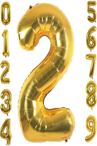 Kostüm Sarayı 2 Year Birthday Party Celebration Number Foil Balloon Gold Colo...