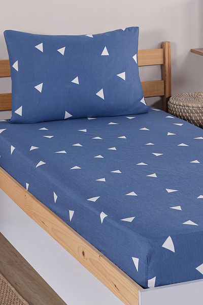 Eponj Home Set de cearșafuri unice triunghi albastru Pes