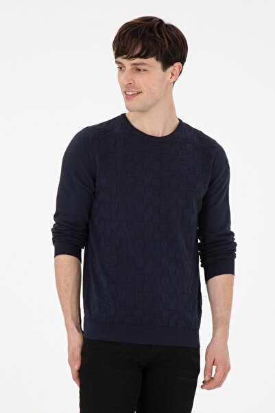 U.S. Polo Assn. Men's Slim Fit Crew Neck Navy Blue Basic Sweater 50288882-Vr033