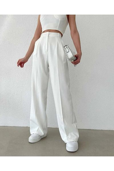 modazoom Weiße Palazzo-Hose mit hoher Taille für Damen