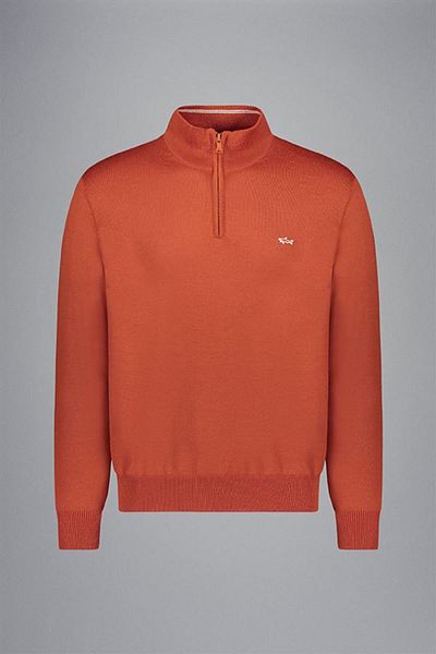 PAUL&SHARK Men's Regular Fit Stand Collar Brand Logo Long Sleeve Red Sweater 14311148 -972