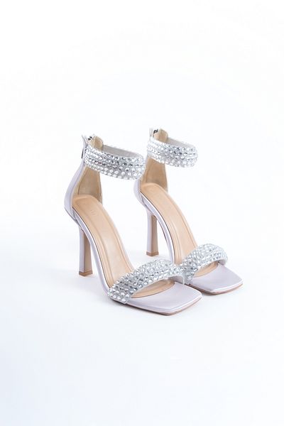 Ayakkabı Ateşi Lilac Satin Dimeria - Women's High Heel Shoes with Large Stone Helmet