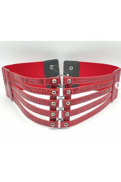 Metal Giyim Design Red Corset Belt